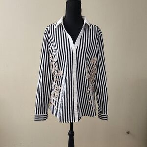 Elegant Black and White Striped Button Down Shirt